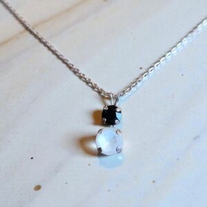 Black & White Crystal Pendant, Silver Chain Necklace, Hand Crafted